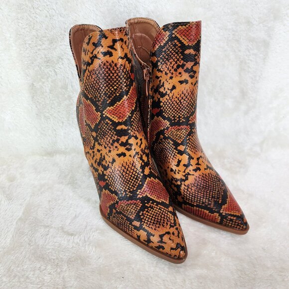 Brown Snake Print 3" Chunky Heel Ankle boots - Picture 7 of 8